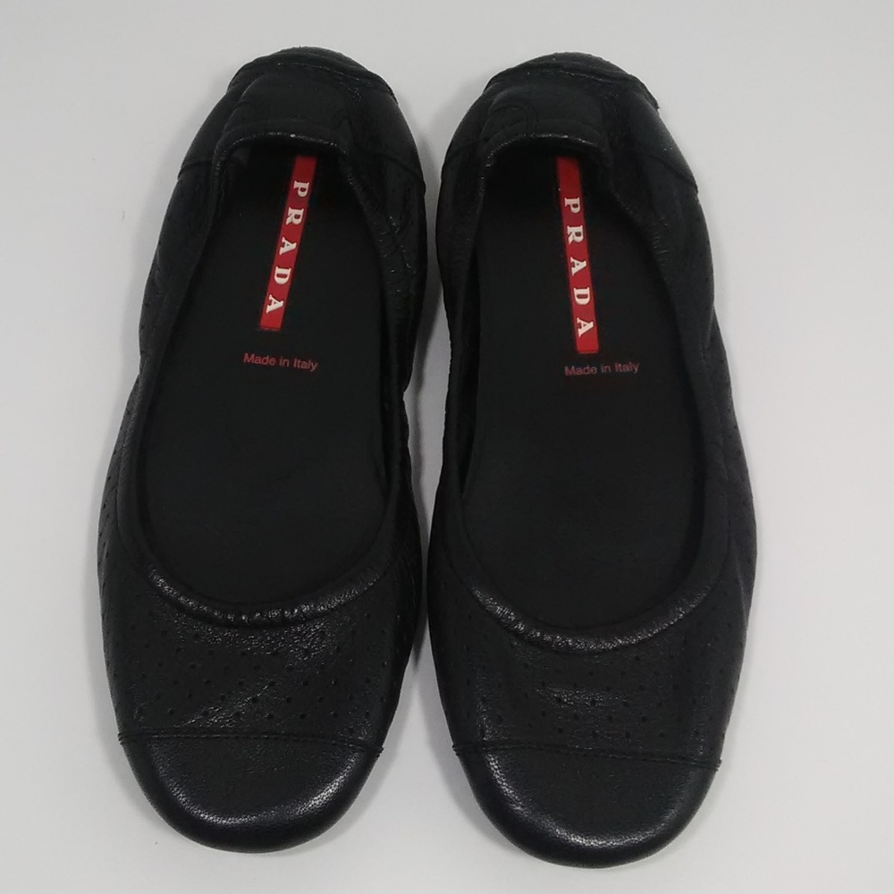 PRADA Sport Black Leather Driving Flats Size 36 6
